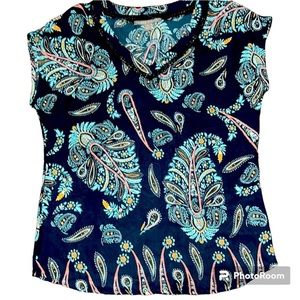 paisley vibrant colors sleeveless blouse Small Office blouse for under jacket